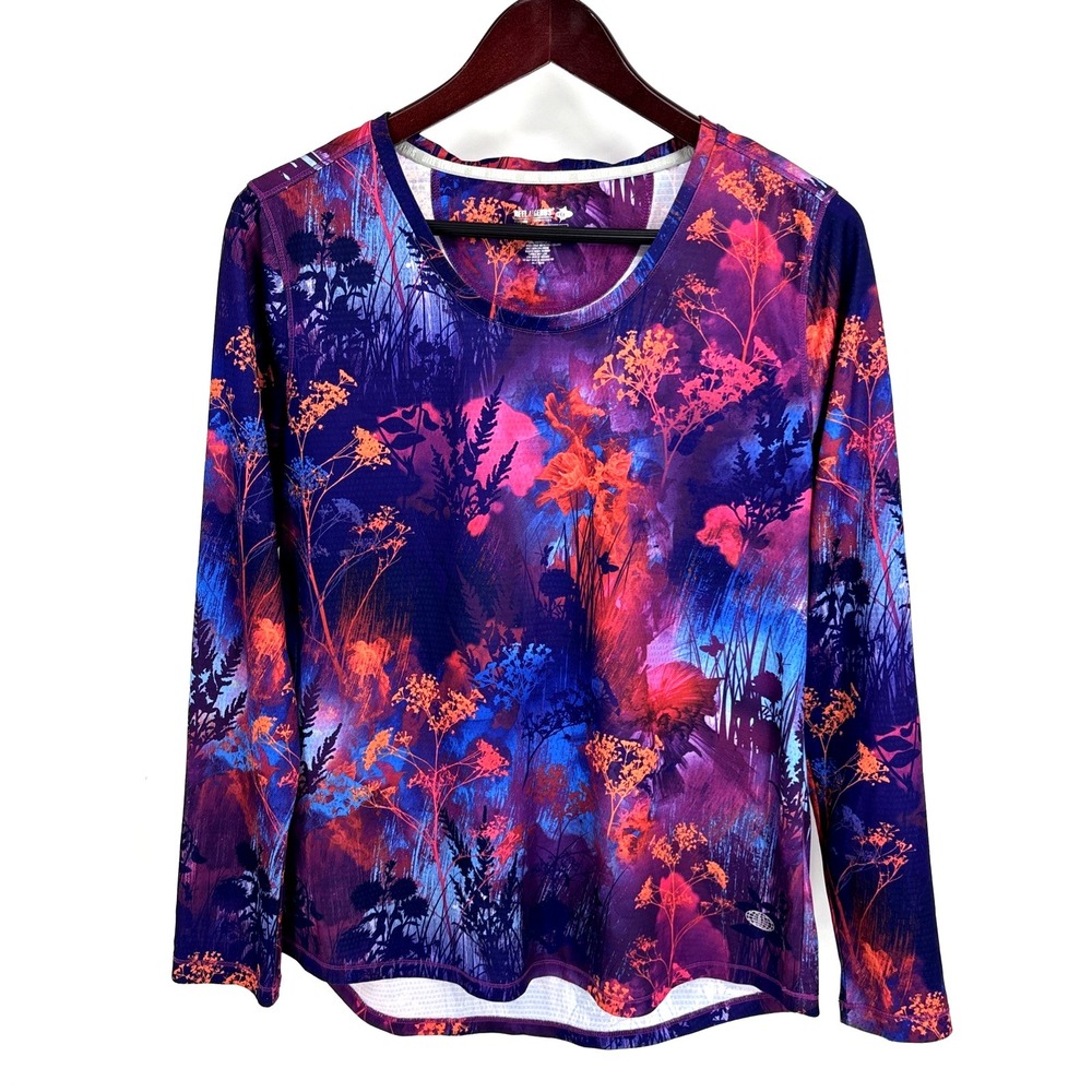 Reel Legends Free Line Womens L Purple & Blue Floral Outdoor Long Sleeve